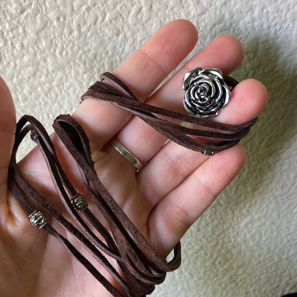 Brown Suede Rose Pendant Wrap Necklace/ Bracelet - Picture 6 of 10